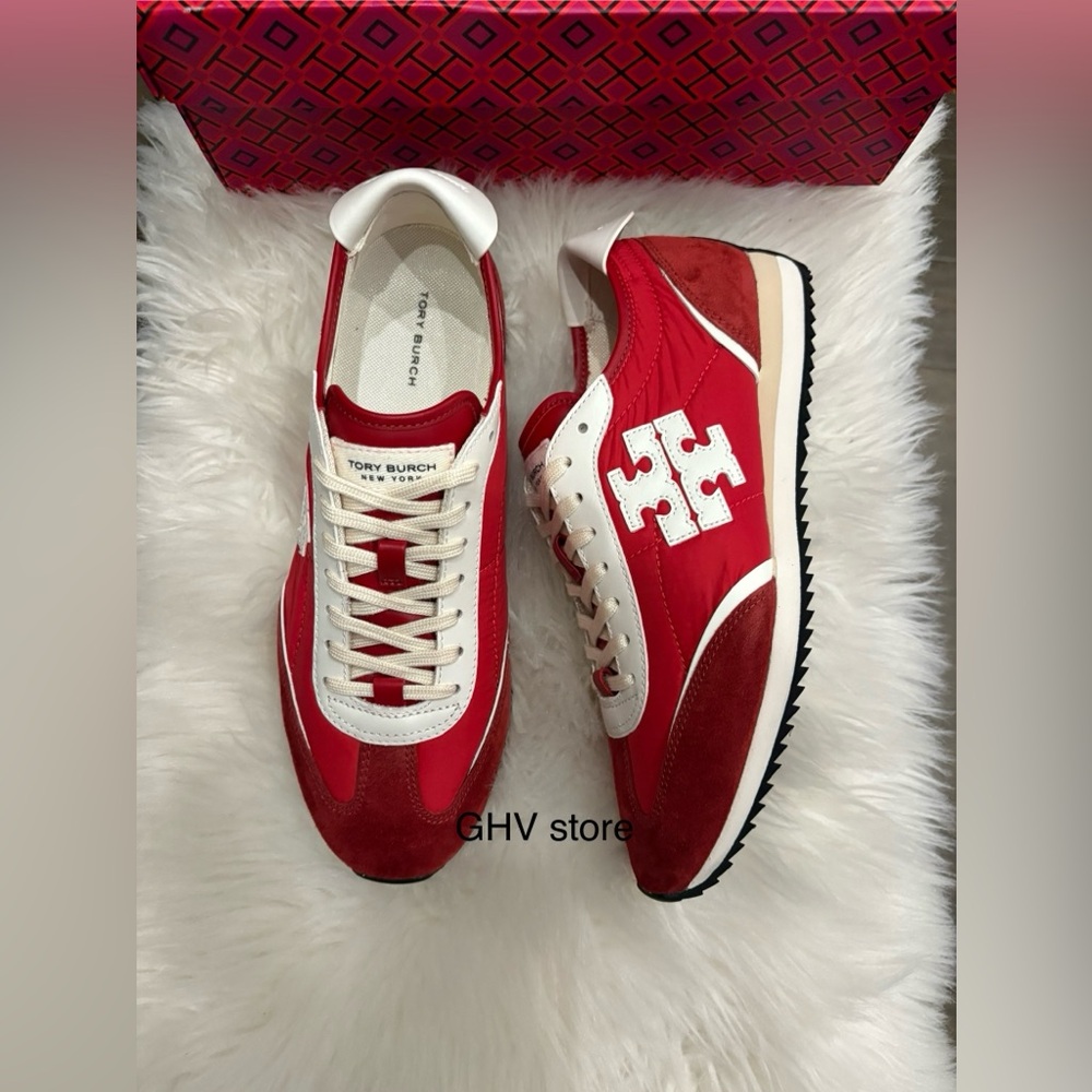 Tory Burch Red and White Sneakers 2.0 Retro Design
